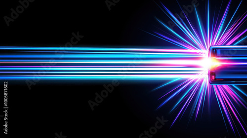 vibrant burst of light emanates from futuristic source, creating stunning visual effect with blue and pink rays. This dynamic image captures essence of energy and innovation