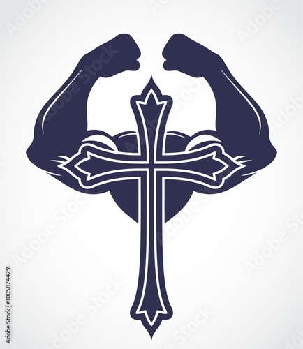 cross with muscle arms symbol
