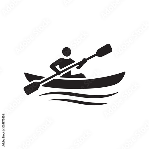 Kayaking athlete silhouette PNG isolated on transparent background – water sport, canoe paddling, outdoor adventure, competition, extreme activity