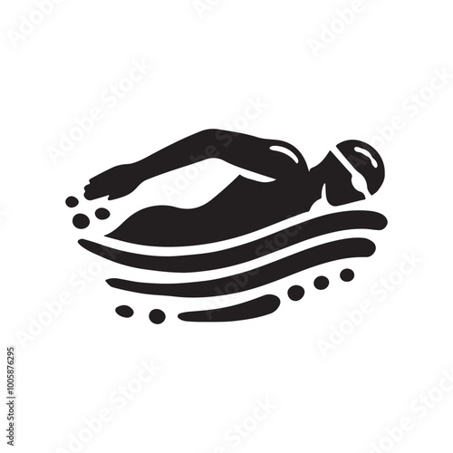 Swimming athlete silhouette PNG isolated on transparent background – sport swimming, competition, pool training, freestyle stroke, aquatic activity