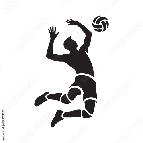 Volleyball player silhouette PNG isolated on transparent background – sports icon, beach volleyball, indoor game, athlete jump, spike action