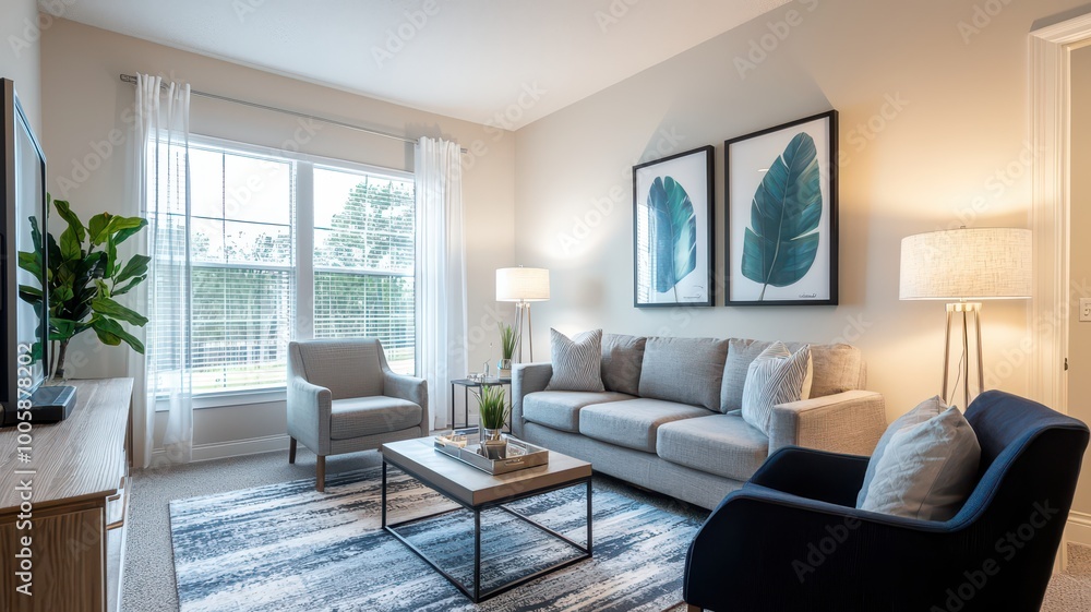 A cozy, modern living room featuring a comfortable sofa, stylish decor, and natural light from large windows, creating an inviting atmosphere. A cozy, modern living room featuring a comfortable sofa, stylish decor, and natural light from large windows, creating an inviting atmosphere.