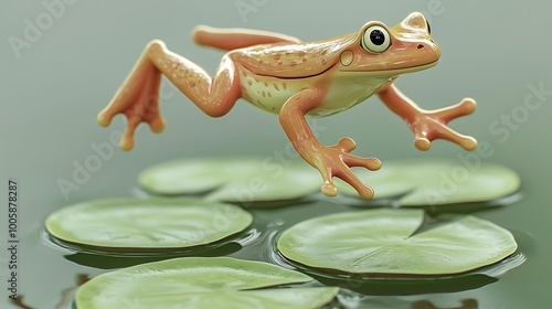 Playful 3D Cartoon Frog Leaping photo