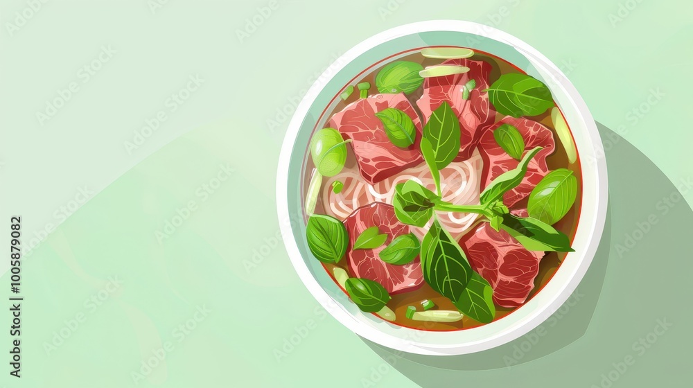 Vietnamese pho with beef slices fresh herbs and rice noodles in clear broth Vietnamese pho with beef slices fresh herbs and rice noodles in clear broth