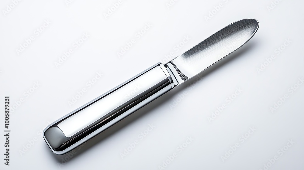 A sleek and modern stainless steel knife on a clean white background, perfect for kitchen and culinary stock imagery. A sleek and modern stainless steel knife on a clean white background, perfect for kitchen and culinary stock imagery.