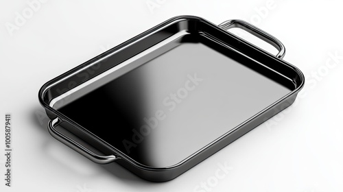 A sleek black baking tray with sturdy handles, perfect for roasting and baking dishes in modern kitchens. photo