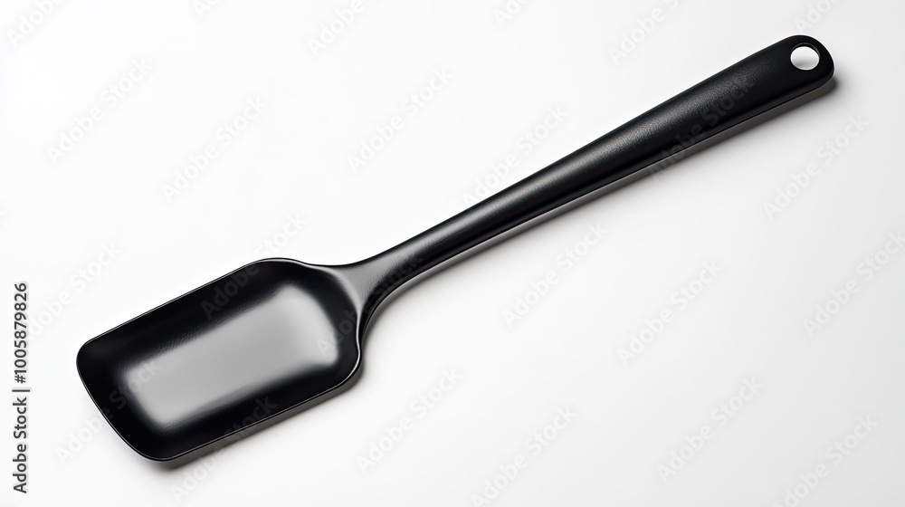A sleek black scoop with a long handle, ideal for serving and measuring ingredients in kitchens or food preparation. A sleek black scoop with a long handle, ideal for serving and measuring ingredients in kitchens or food preparation.