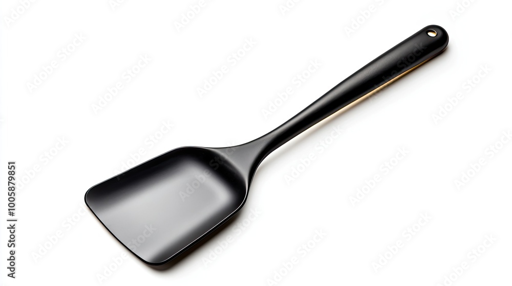 A sleek black spatula with a sturdy handle, perfect for flipping and serving food in any kitchen setting. A sleek black spatula with a sturdy handle, perfect for flipping and serving food in any kitchen setting.