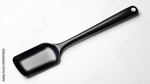 A sleek black scoop with a long handle, ideal for serving and measuring ingredients in kitchens or food preparation.