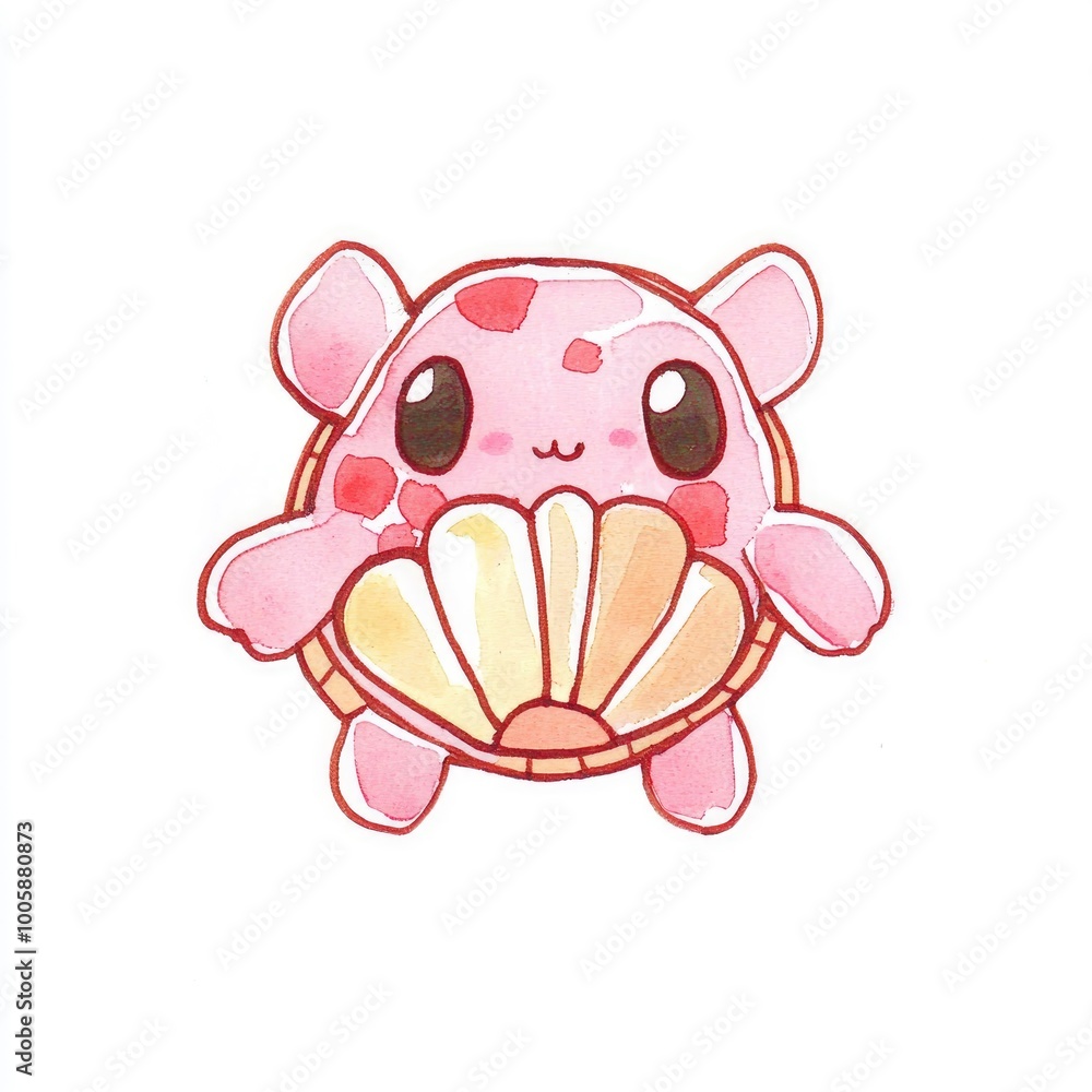 Fototapeta premium Cute Cartoon Turtle with Shell Watercolor Illustration