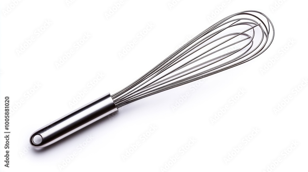 A sleek stainless steel whisk for blending and whipping ingredients in the kitchen. Ideal for baking and cooking tasks. A sleek stainless steel whisk for blending and whipping ingredients in the kitchen. Ideal for baking and cooking tasks.