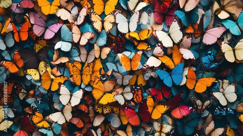 Many different bright butterflies as background, butterfly backgound photo