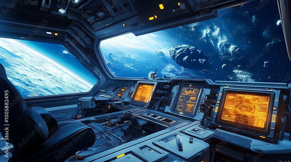 Futuristic and Highly Advanced Space Station with Sleek Design Panoramic Views of the Cosmos and a Strong Sense of and Discovery in the Background Futuristic and Highly Advanced Space Station with Sleek Design Panoramic Views of the Cosmos and a Strong Sense of and Discovery in the Background