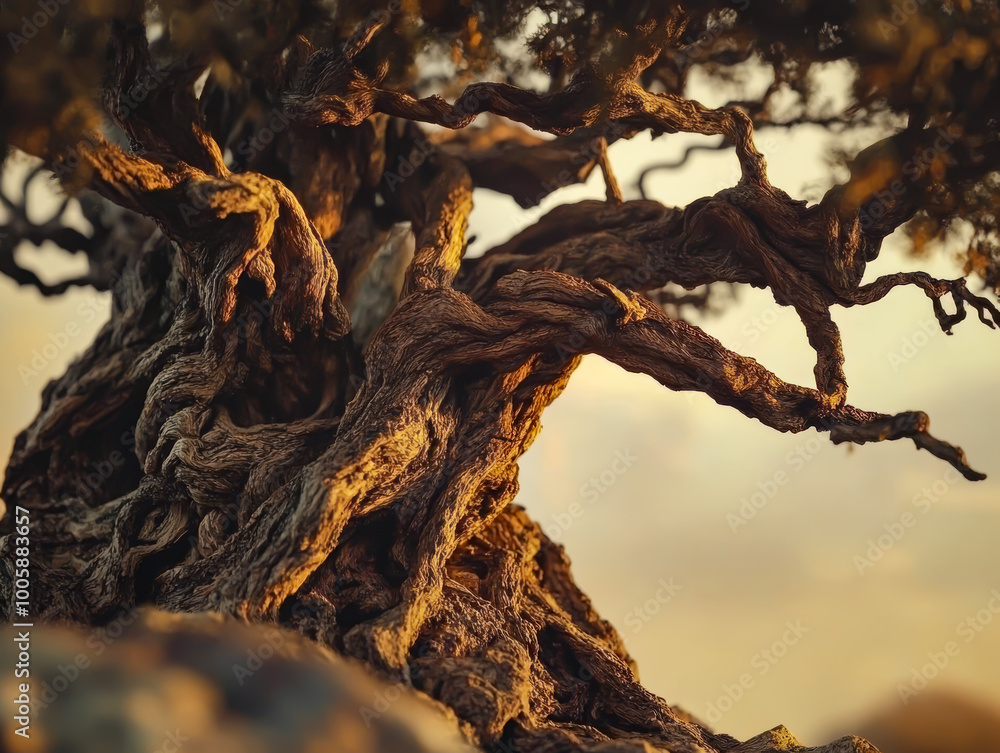 A tree with a lot of branches and leaves. The branches are twisted and the leaves are brown A tree with a lot of branches and leaves. The branches are twisted and the leaves are brown