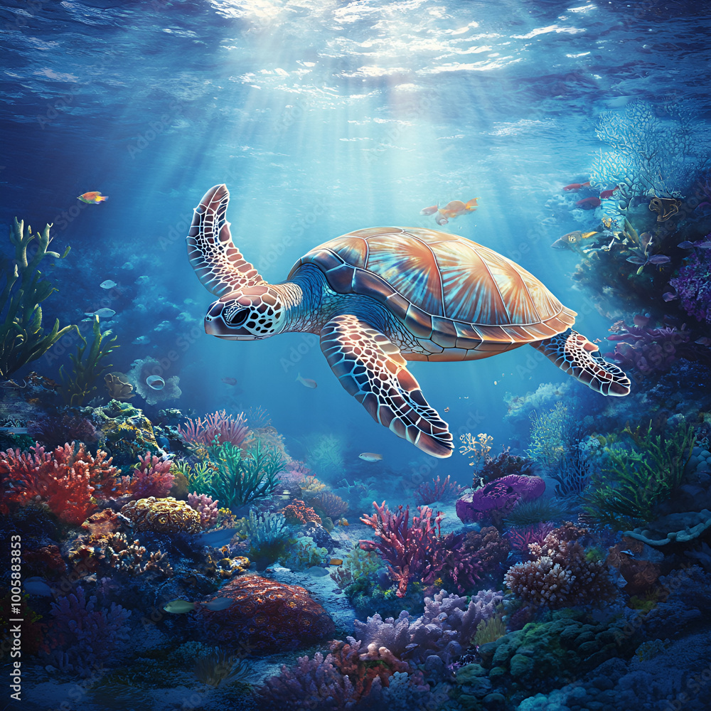 Obraz premium Underwater World with Sea Turtle