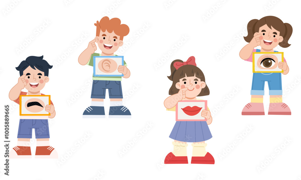 Vector illustration set of children learning parts of the human head Vector illustration set of children learning parts of the human head