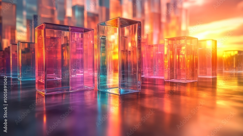 Glass Cityscape at Sunset Glass Cityscape at Sunset