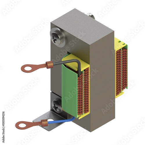 Electric transformer section view presentation isolated on white background