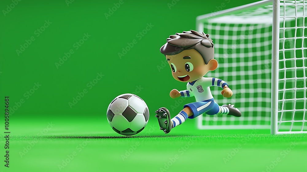 Cute Cartoon Soccer Player Kicking Ball Towards Goal Cute Cartoon Soccer Player Kicking Ball Towards Goal