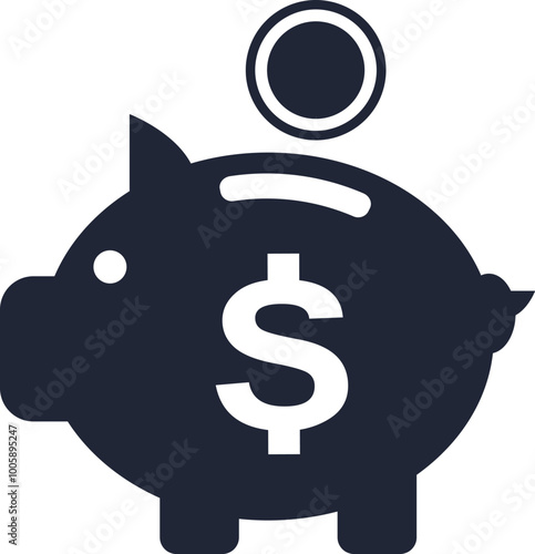 Piggy bank with dollar coin, Vector design of money savings