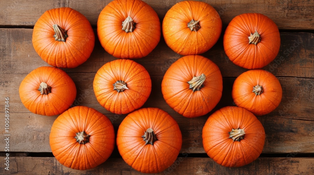 Pumpkins arranged on wooden table in autumn Pumpkins arranged on wooden table in autumn