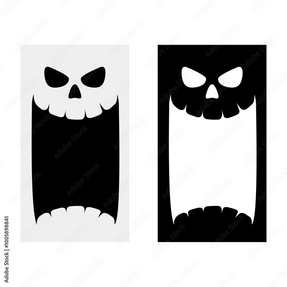 Fototapeta premium Banner vertical con calavera de esqueleto alegre con boca grande abierta para tarjetas y felicitaciones de Halloween