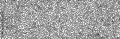 Abstract linear doodle seamless pattern. Black bold marker outline chaotic endless print on white backdrop. Modern trendy scribble urban style shapes. Monochrome diffusion lines art ink graphic design