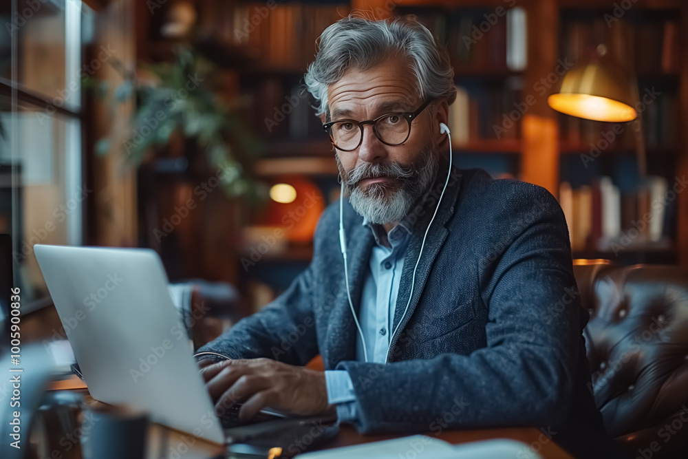 Shot of a businessman using a laptop in the office, working space Shot of a businessman using a laptop in the office, working space