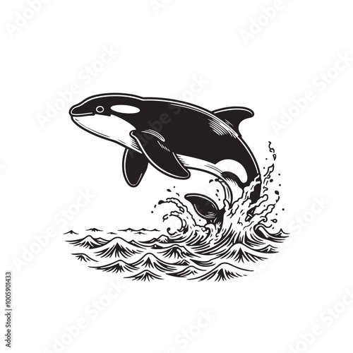 Vector Illustration of  killer whale jumping out of the water