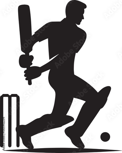 Cricket Player batting silhouette vector illustration isolated on a white background