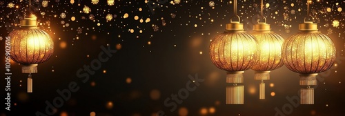 Golden Lanterns Shining in Festive Atmosphere