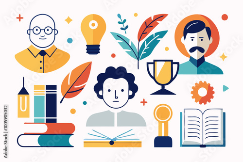 Celebrating national authors day with minimalist abstract icons for literary creativity