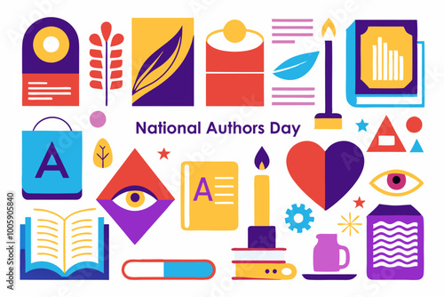 Celebrating national authors day with creative abstract minimalist icons for literary enthusiasts