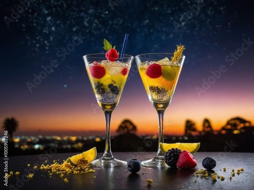Wallpaper Mural Romantic photo of two glasses with alcoholic drinks and fruits Torontodigital.ca