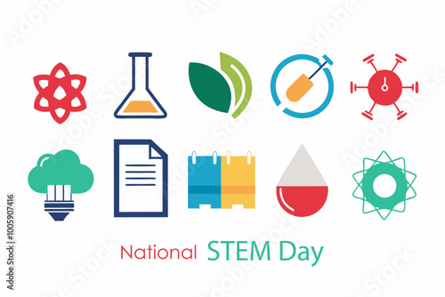 National stem day: abstract minimalist icons celebrating science, technology, engineering, and math