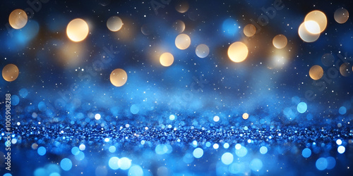 Sparkling Blue Glitter Background with Bokeh Lights