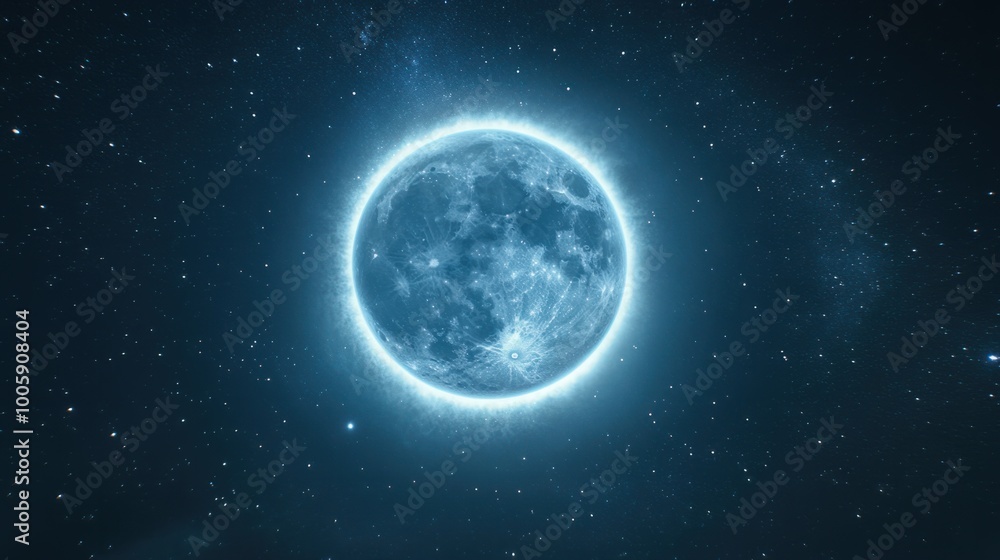 The Moon surrounded by a halo, glowing brightly in a clear night sky, creating an enchanting and mystical atmosphere The Moon surrounded by a halo, glowing brightly in a clear night sky, creating an enchanting and mystical atmosphere