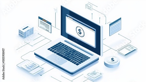 Digital Finance and Business Technology Concept with Laptop Device and Data Visualization