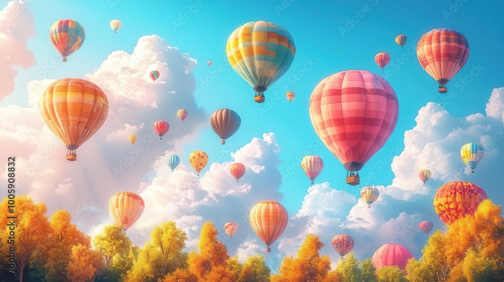 Fototapeta premium Generate a bright and cheerful digital illustration of a hot air balloon festival