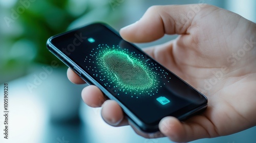 Wallpaper Mural Smartphone in Hand Displaying Futuristic Green Energy Network Interface Torontodigital.ca