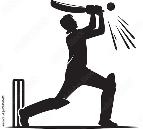 Cricket Player batting silhouette vector illustration isolated on a white background