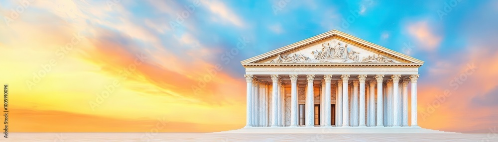 Majestic palace with marble columns and ornate sculptures, set against a cloudy sky, neoclassical architecture, dramatic lighting Majestic palace with marble columns and ornate sculptures, set against a cloudy sky, neoclassical architecture, dramatic lighting
