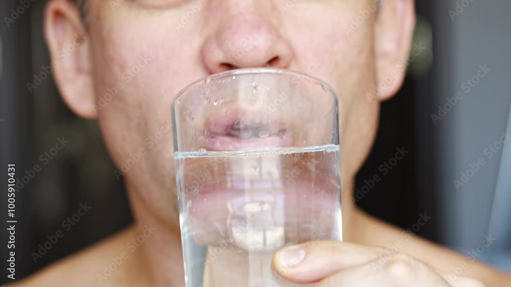 Close-up. A man drinks water from a glass. water balance for a healthy life, quenching thirst. Close-up. A man drinks water from a glass. water balance for a healthy life, quenching thirst.