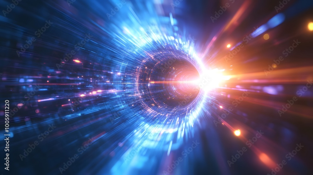 Obraz premium Abstract Tunnel of Light with Blue and Orange Glows
