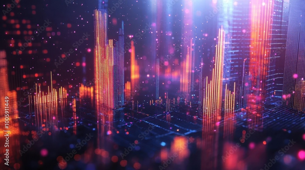 Generate a holo abstract 3D visualization of stock market data trends Generate a holo abstract 3D visualization of stock market data trends
