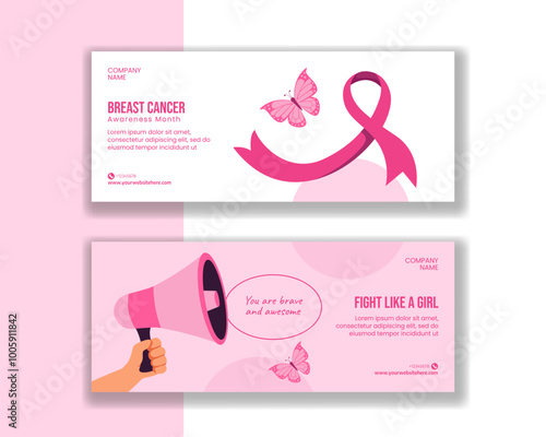 Breast Cancer Awareness Month Social Media Stories Flat Cartoon Templates Background Illustration