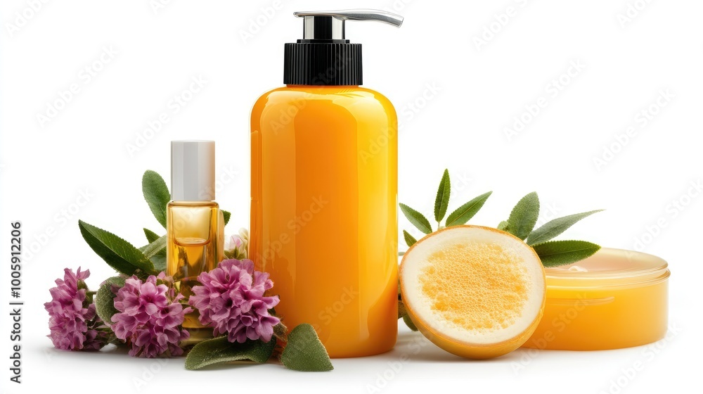 Bright and fresh skincare product arrangement with lemon and floral accents, ideal for beauty and wellness themes. Bright and fresh skincare product arrangement with lemon and floral accents, ideal for beauty and wellness themes.