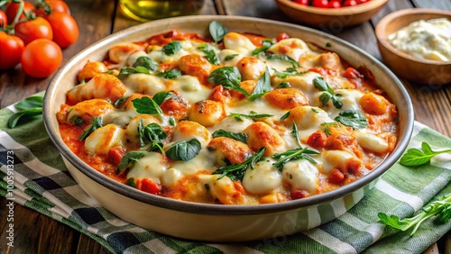 Creamy Tomato Gnocchi Casserole with Spinach and Melted Mozzarella for a Comforting and Delicious Meal