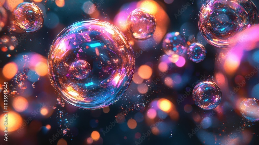Produce a holo abstract 3D visualization of the multiverse theory, with interconnected bubble universes Produce a holo abstract 3D visualization of the multiverse theory, with interconnected bubble universes