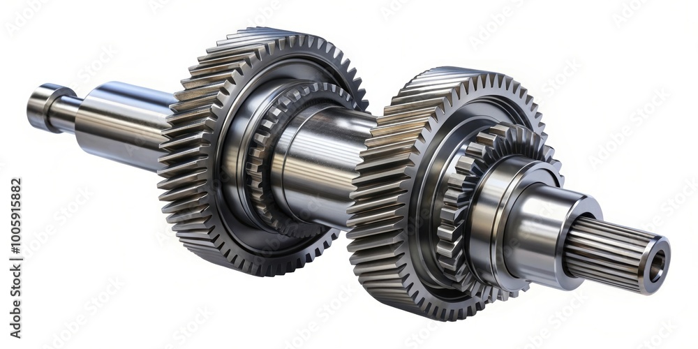 Shaft with gears from the gearbox isolated Rendering , mechanical, transmission, engine, machinery Shaft with gears from the gearbox isolated Rendering , mechanical, transmission, engine, machinery